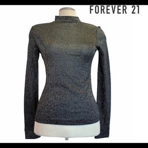FOREVER 21 black silver high neck long sleeve top